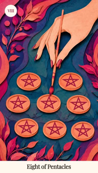 Eight of Pentacles tarot card, Spark Bloom Edition