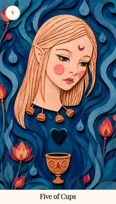 Five of Cups tarot card, Spark Bloom Edition
