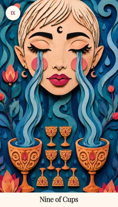Nine of Cups tarot card, Spark Bloom Edition