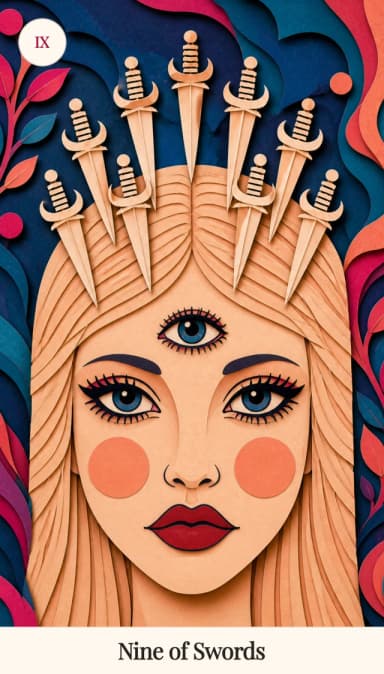 Nine of Swords tarot card, Spark Bloom Edition