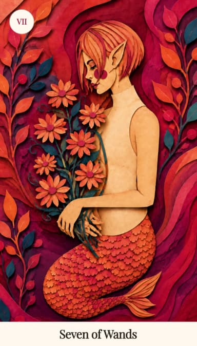 Seven of Wands tarot card, Spark Bloom Edition
