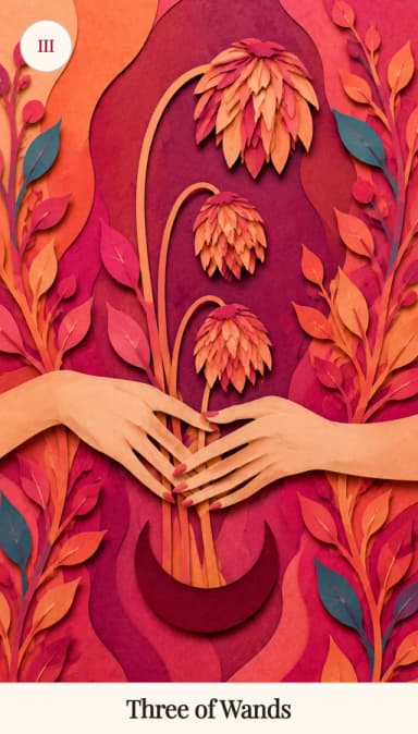 Three of Wands tarot card, Spark Bloom Edition