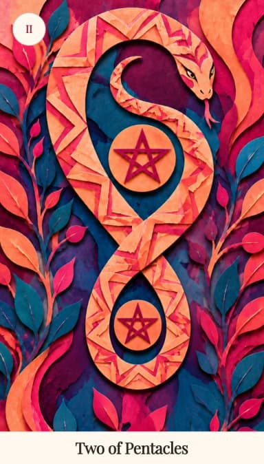 Two of Pentacles tarot card, Spark Bloom Edition