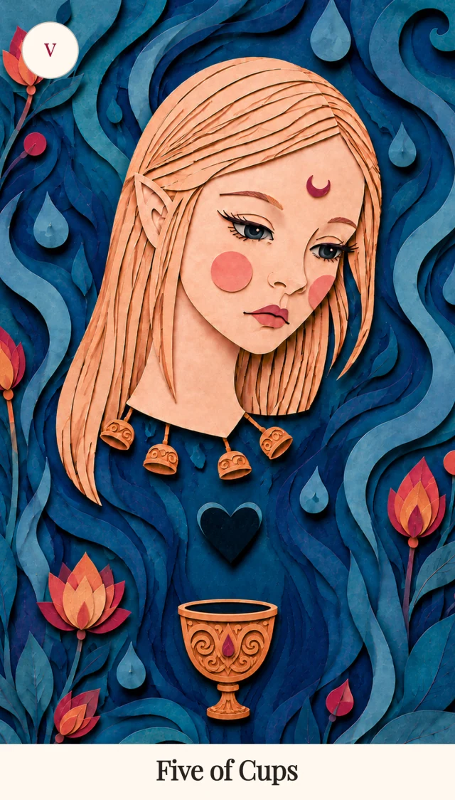 Five of Cups tarot card, Spark Bloom Edition