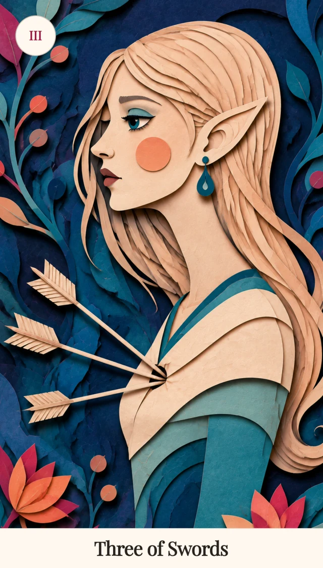 Three of Swords tarot card, Spark Bloom Edition