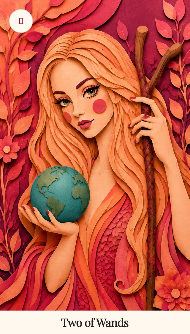 Two of Wands tarot card, Spark Bloom Edition