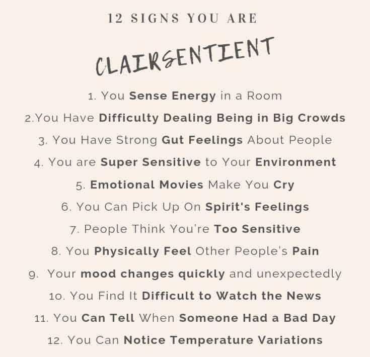 Infographic with 12 signs of clairsentience