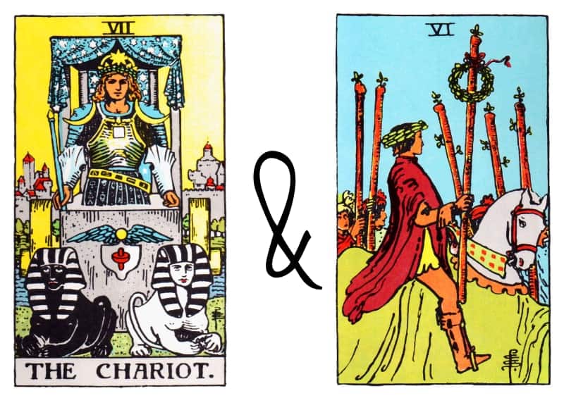 chariot six of wands tarot card combinations