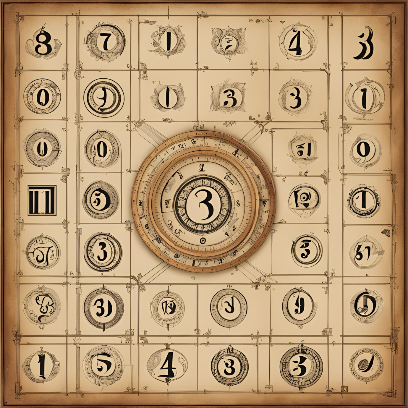 Stack of numbered dice arranged on a wooden surface, suggesting patterns and chance